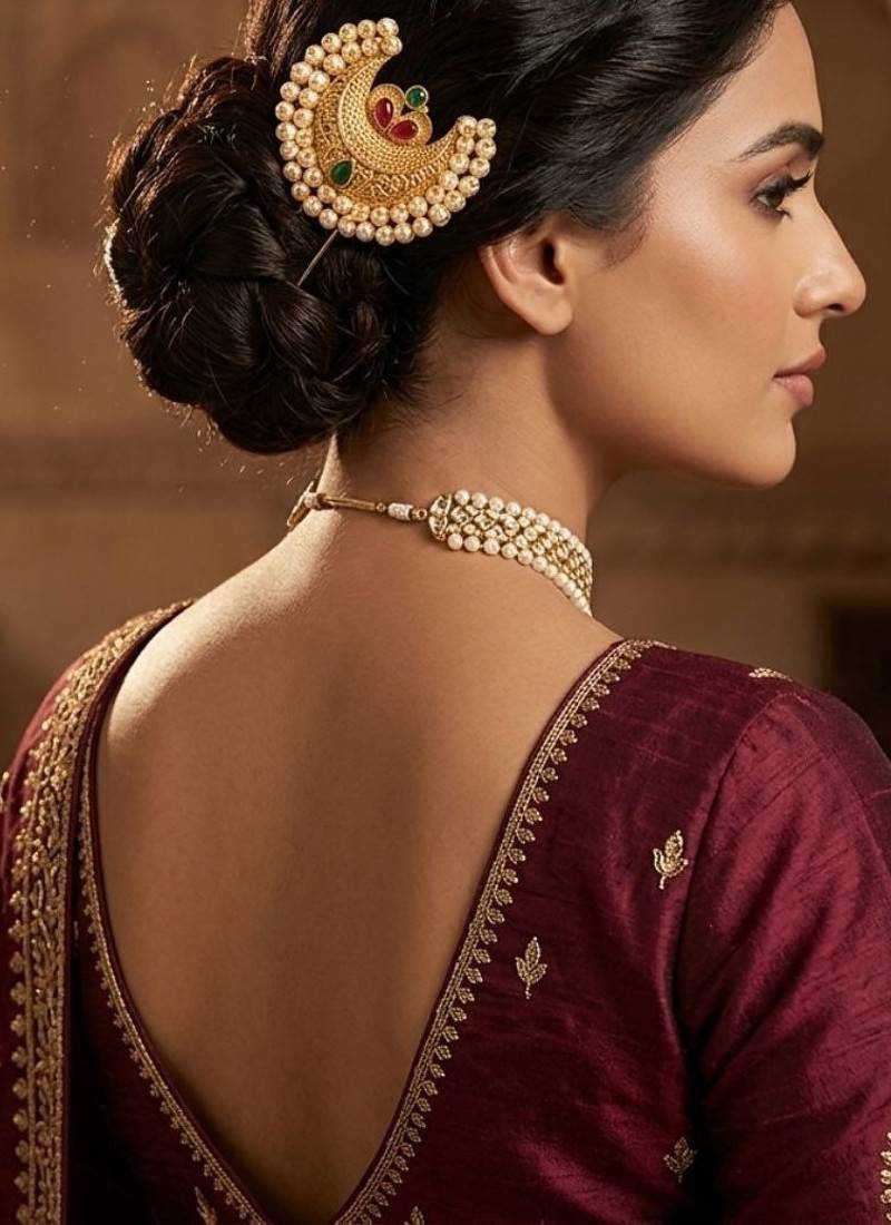 Gold plated chandrakor bun pin head jewellery