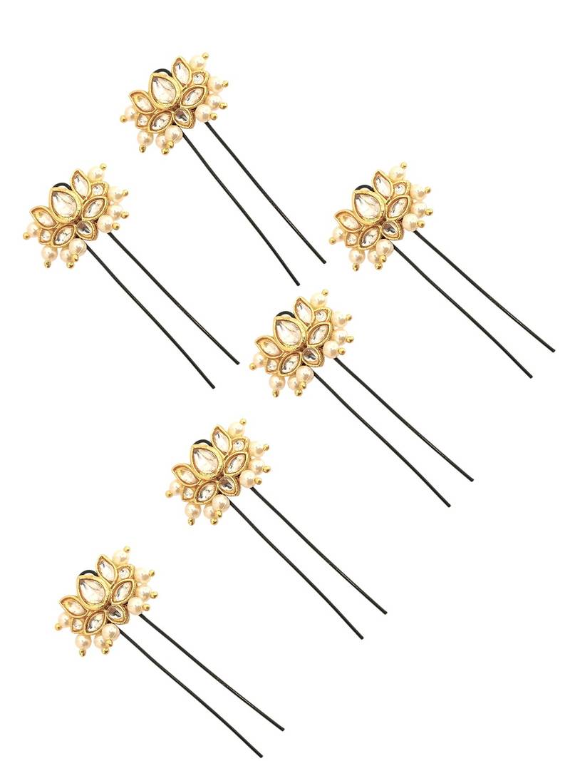 Set of 6 lotus kundan u pin head jewellery