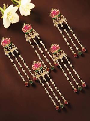 Set of 6 pink lotus meenakari u pin head jewellery 1