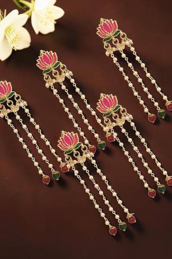 Set of 6 pink lotus meenakari u pin head jewellery