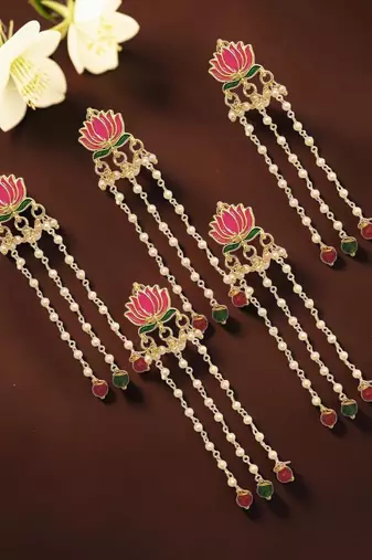 Set of 6 pink lotus meenakari u pin head jewellery