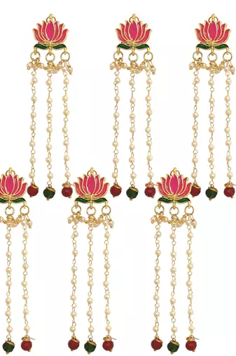 Set of 6 pink lotus meenakari u pin head jewellery