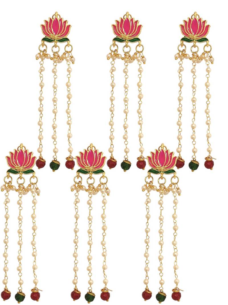 Set of 6 pink lotus meenakari u pin head jewellery