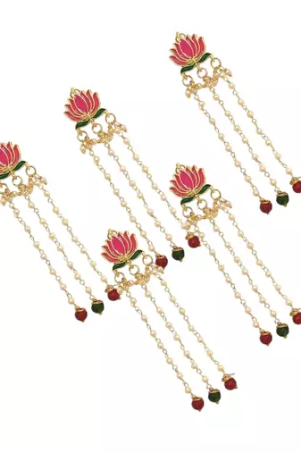 Set of 6 pink lotus meenakari u pin head jewellery