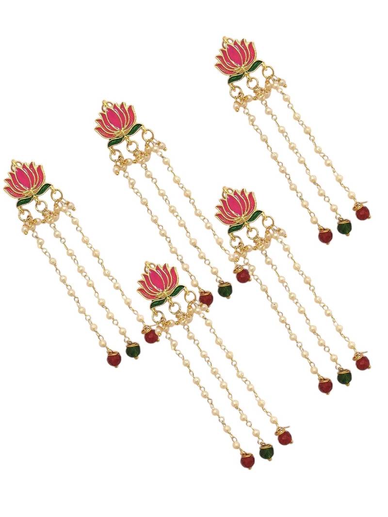 Set of 6 pink lotus meenakari u pin head jewellery
