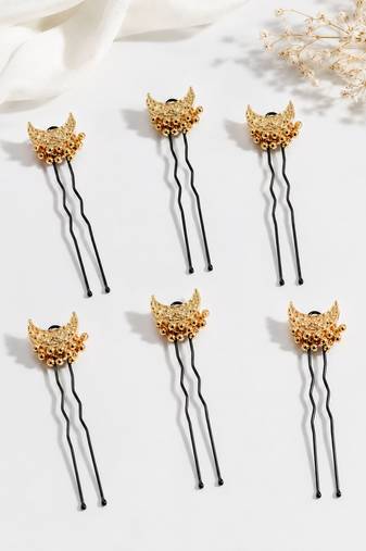 Set of 6 gold plated moon shape u pin head jewellery