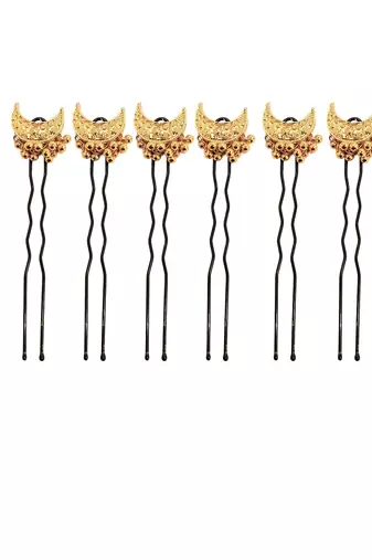Set of 6 gold plated moon shape u pin head jewellery