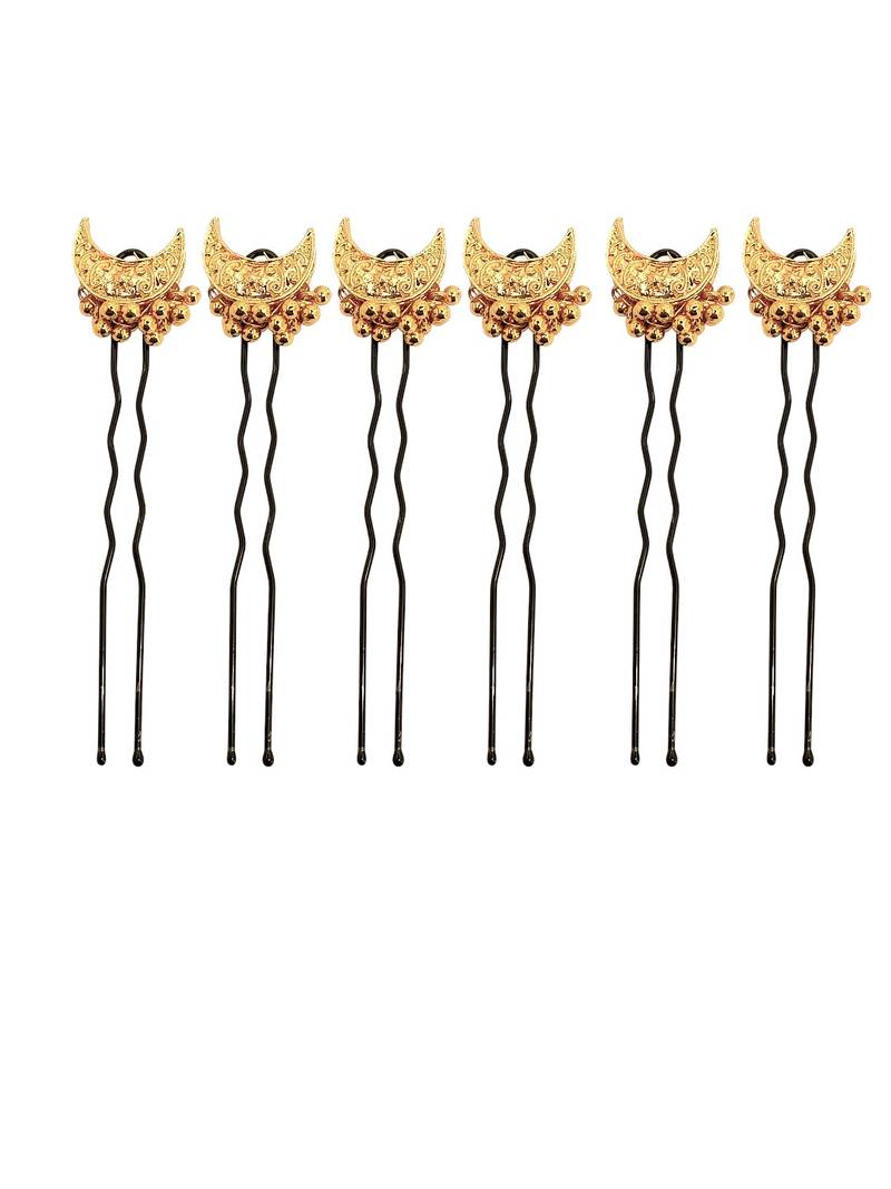 Set of 6 gold plated moon shape u pin head jewellery