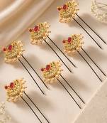 Set of 6 gold plated peacock design u pin head jewellery