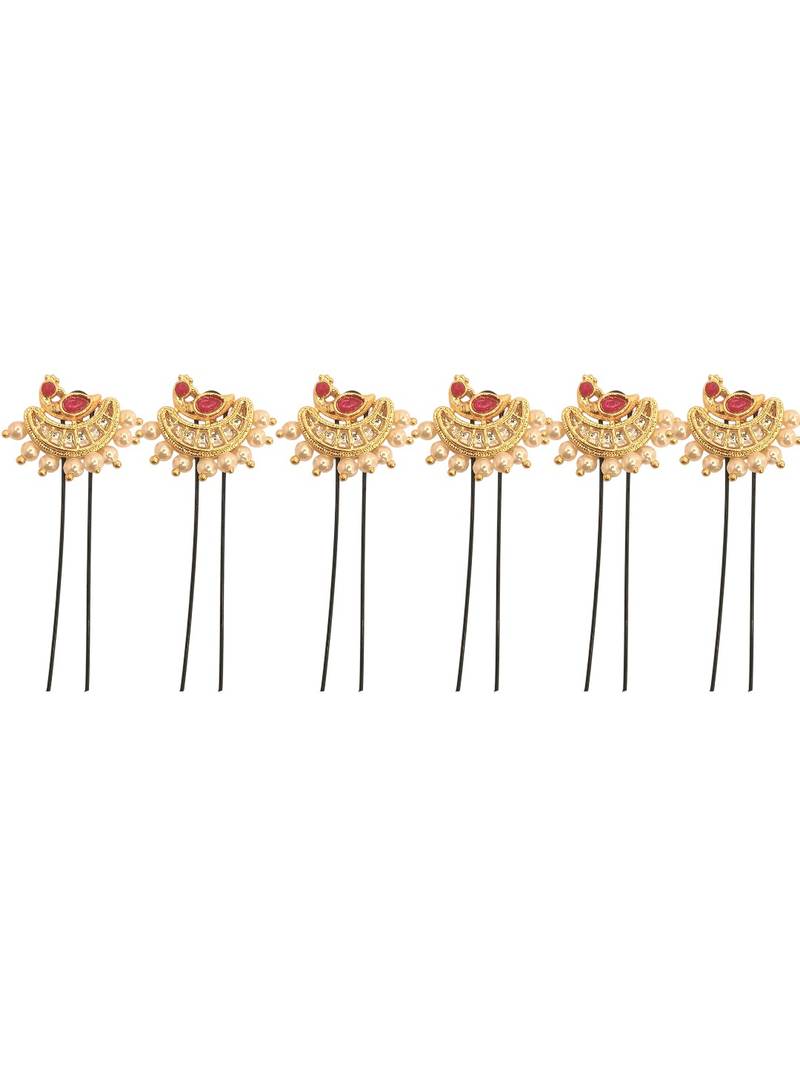 Set of 6 gold plated peacock design u pin head jewellery