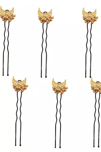 Set of 6 gold plated moon shape u pin head jewellery