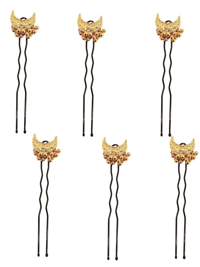 Set of 6 gold plated moon shape u pin head jewellery