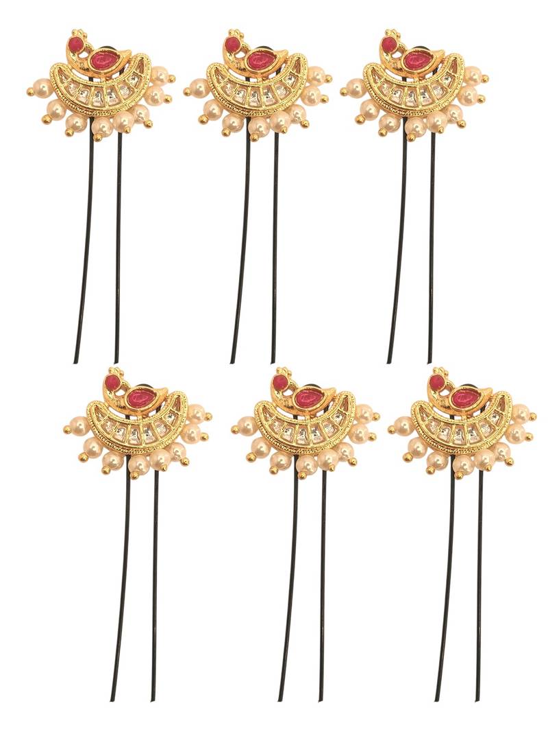 Set of 6 gold plated peacock design u pin head jewellery
