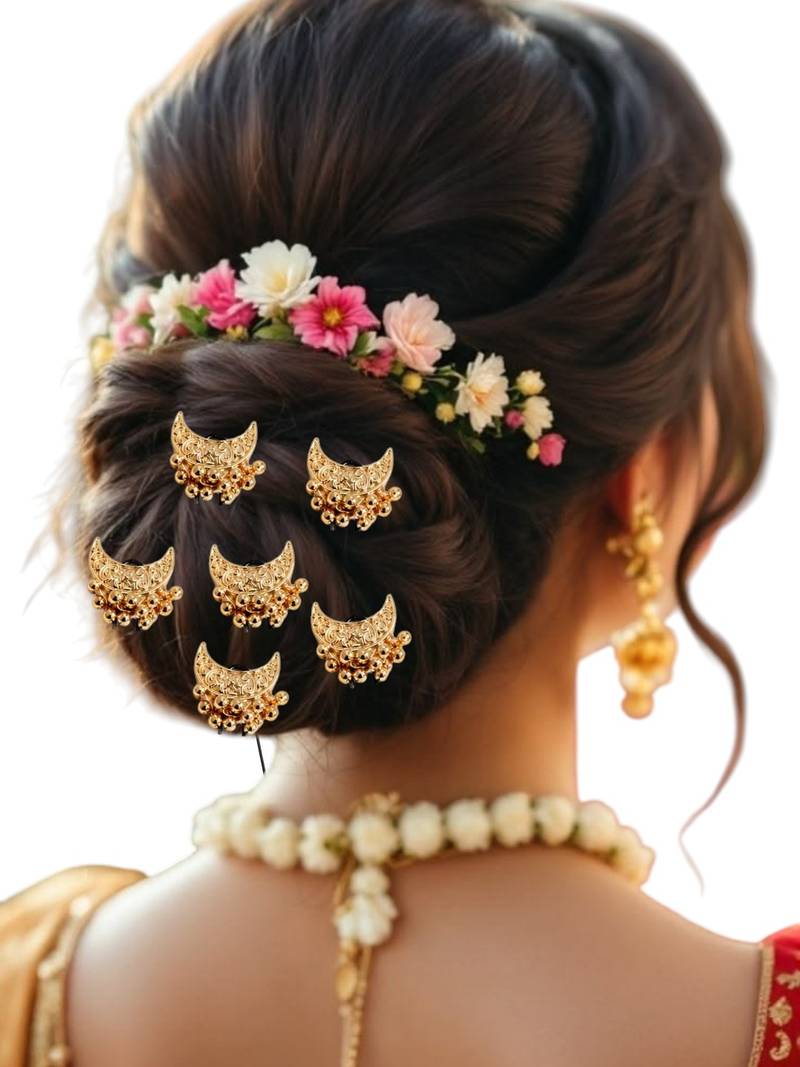 Set of 6 gold plated moon shape u pin head jewellery