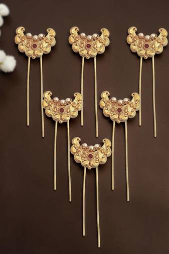 Set of 6 gold plated chandra u pin head jewellery