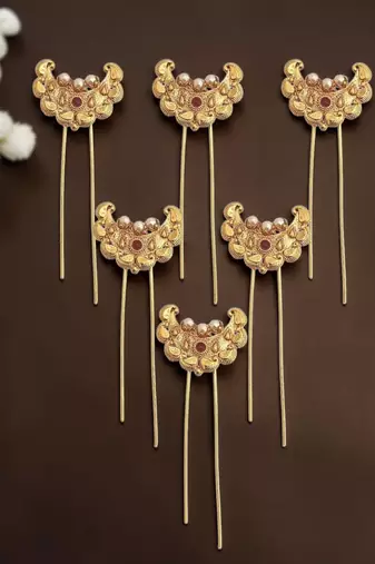 Set of 6 gold plated chandra u pin head jewellery