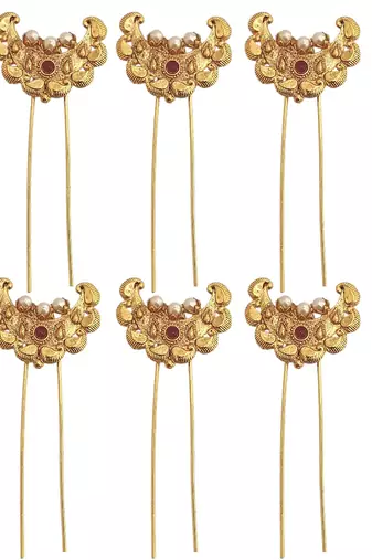 Set of 6 gold plated chandra u pin head jewellery