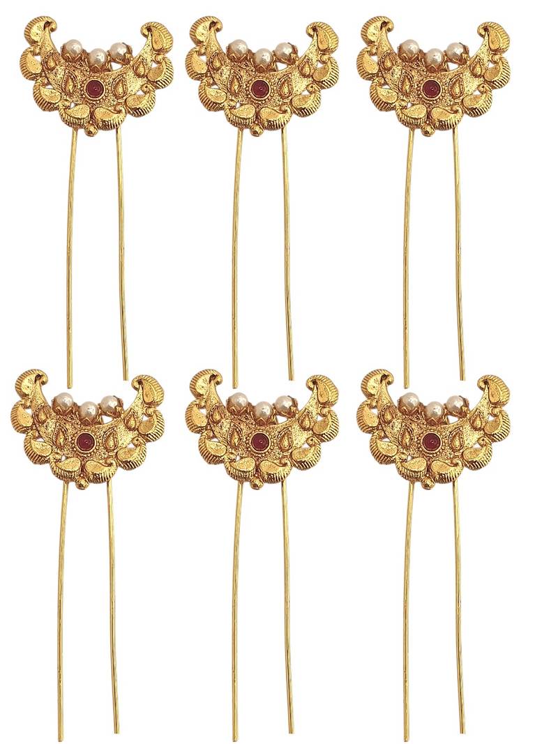 Set of 6 gold plated chandra u pin head jewellery