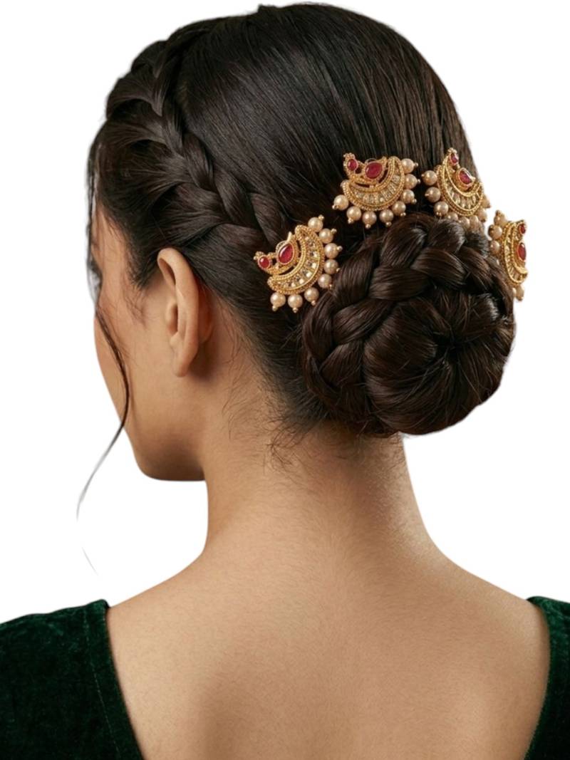 Set of 6 gold plated peacock design u pin head jewellery