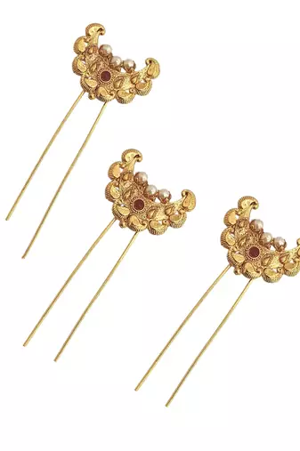 Set of 6 gold plated chandra u pin head jewellery