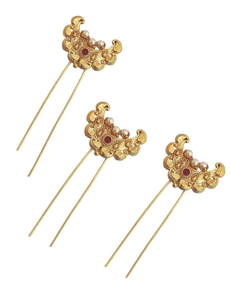 Set of 6 gold plated chandra u pin head jewellery