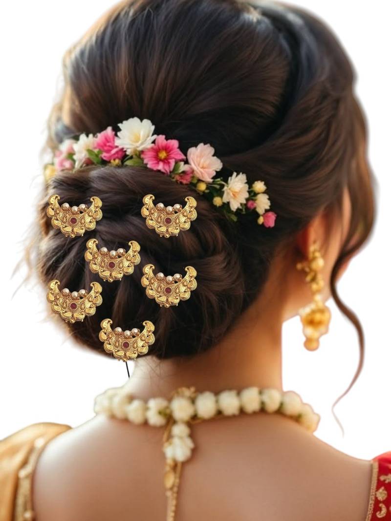 Set of 6 gold plated chandra u pin head jewellery