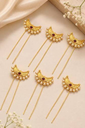 Set of 6 gold plated chandra u pin head jewellery
