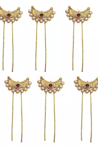 Set of 6 gold plated chandra u pin head jewellery