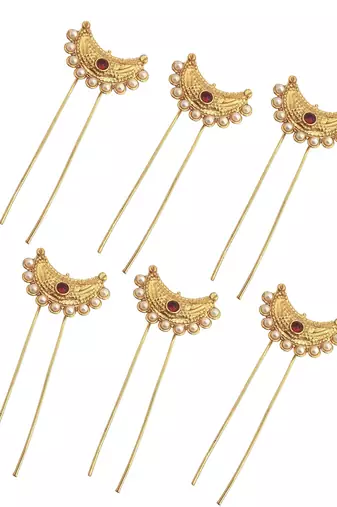 Set of 6 gold plated chandra u pin head jewellery