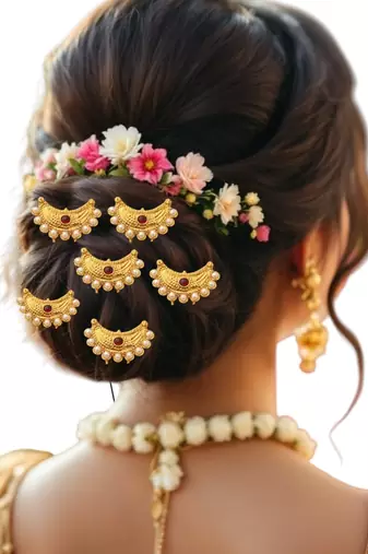 Set of 6 gold plated chandra u pin head jewellery
