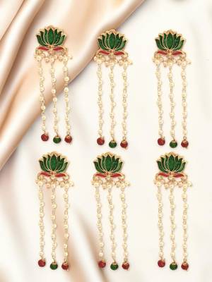 Set of 6 green lotus meenakari u pin head jewellery 1