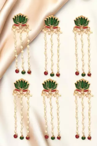 Set of 6 green lotus meenakari u pin head jewellery