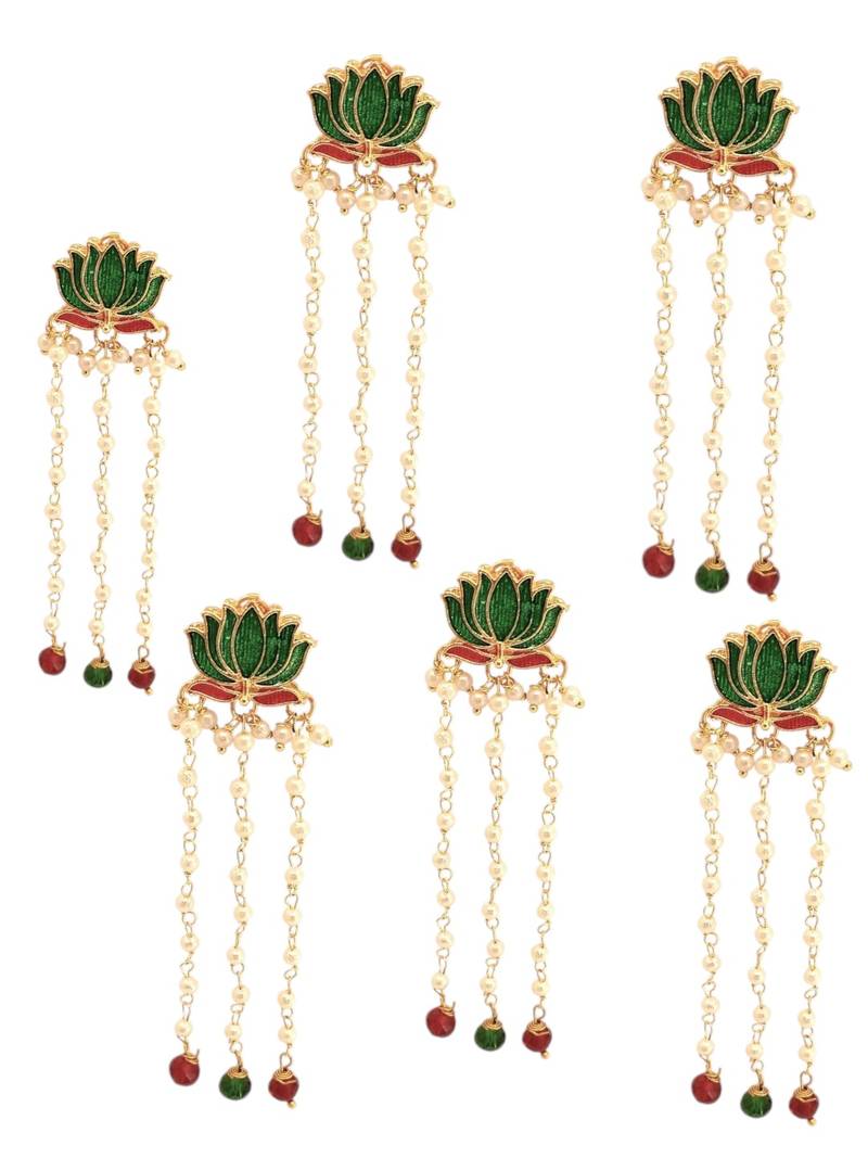 Set of 6 green lotus meenakari u pin head jewellery