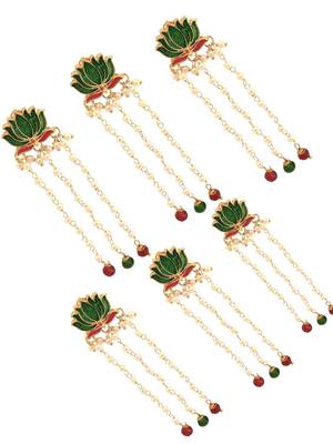 Set of 6 green lotus meenakari u pin head jewellery 3