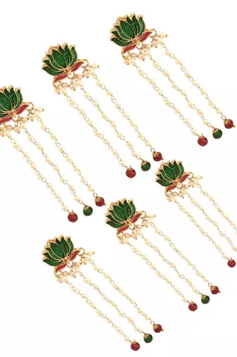 Set of 6 green lotus meenakari u pin head jewellery