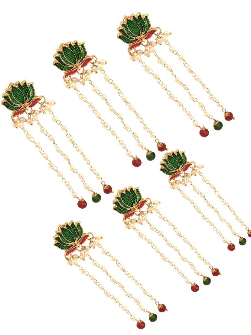 Set of 6 green lotus meenakari u pin head jewellery