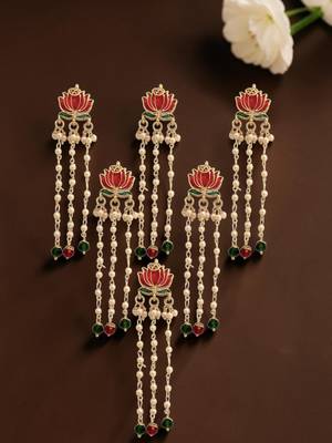 Set of 6 red lotus meenakari u pin head jewellery 1
