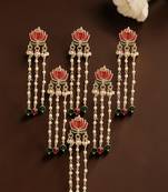 Set of 6 red lotus meenakari u pin head jewellery