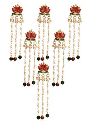 Set of 6 red lotus meenakari u pin head jewellery 2