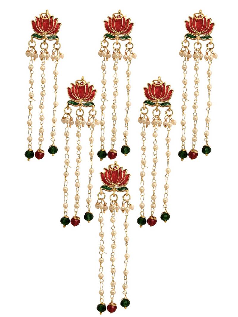 Set of 6 red lotus meenakari u pin head jewellery