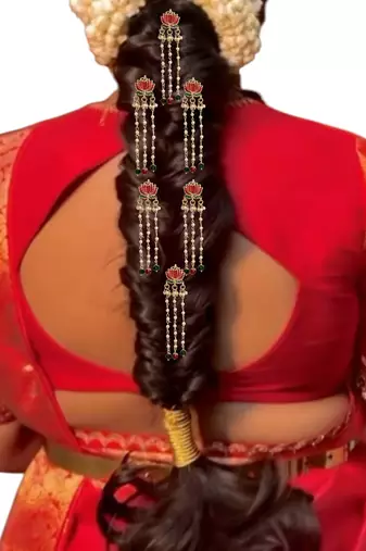 Set of 6 red lotus meenakari u pin head jewellery