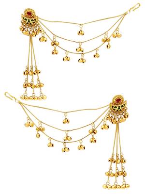 Matte gold plated kashmiri ear chain earrings 2