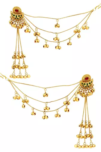 Matte gold plated kashmiri ear chain earrings