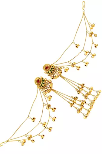 Matte gold plated kashmiri ear chain earrings