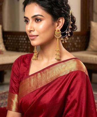 Matte gold plated kashmiri ear chain earrings 4