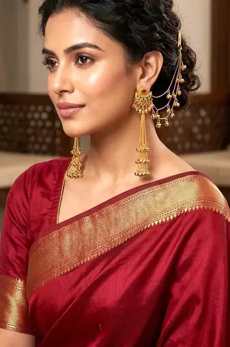 Matte gold plated kashmiri ear chain earrings