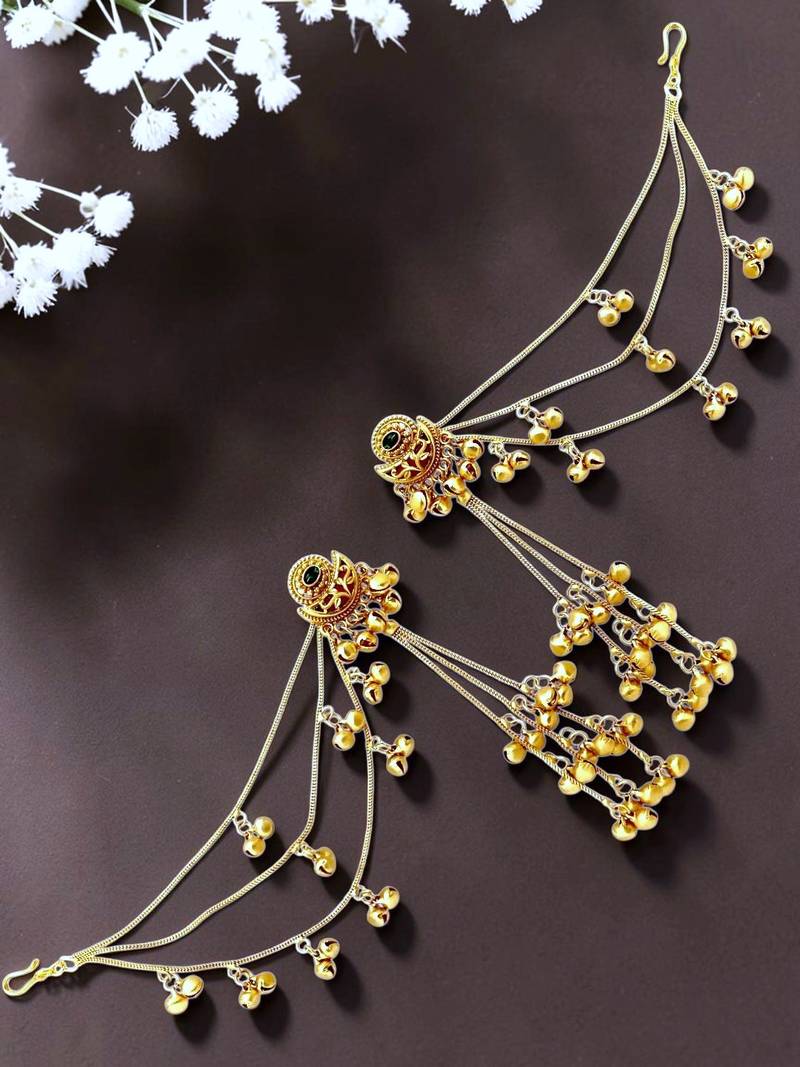 Matte gold plated heritage kashmiri ear chain earrings