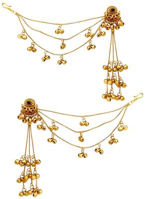 Matte gold plated heritage kashmiri ear chain earrings 2