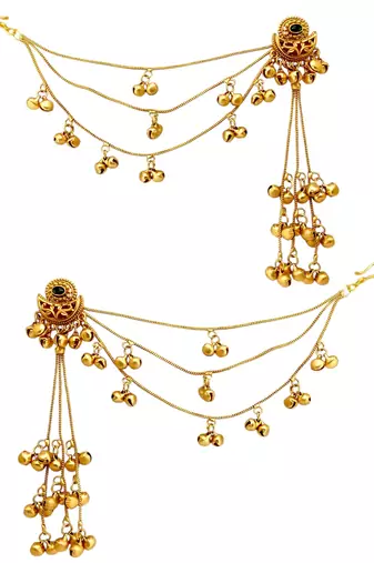 Matte gold plated heritage kashmiri ear chain earrings