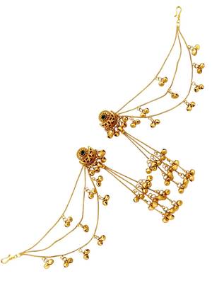Matte gold plated heritage kashmiri ear chain earrings 3
